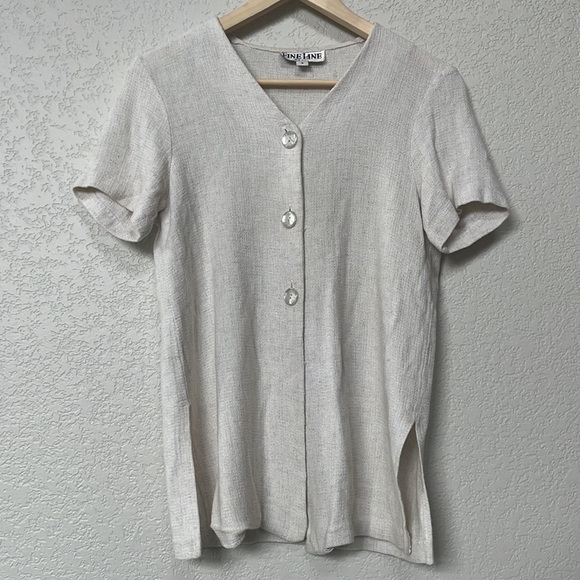 Vintage Fine Line Blouse Knit Button Down Cream Tan Size Small - Picture 7 of 11